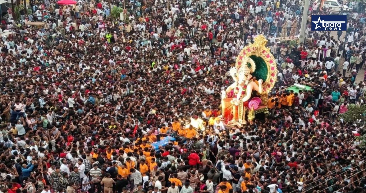 kolhapurcha raja ganesh idol arrival 40 drones kolhapur